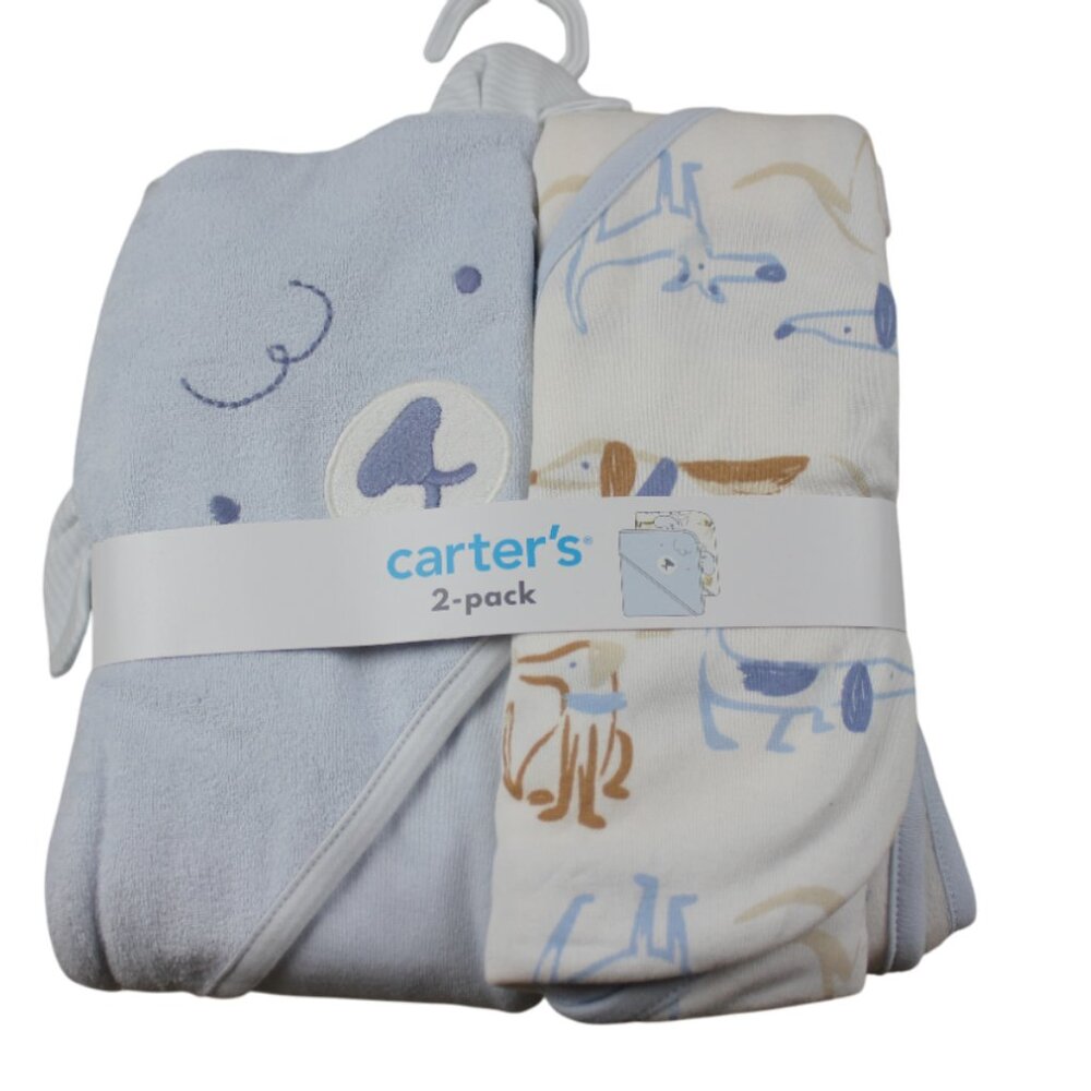 Carters Towel Hooded 2-Pack Blue Puppy Dog Infant Baby Boys Bath NWT